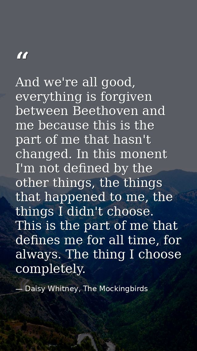 And we're all good, everything is forgiven between Beethoven and me because this is the part of me that hasn't changed.  — Daisy Whitney, The Mockingbirds