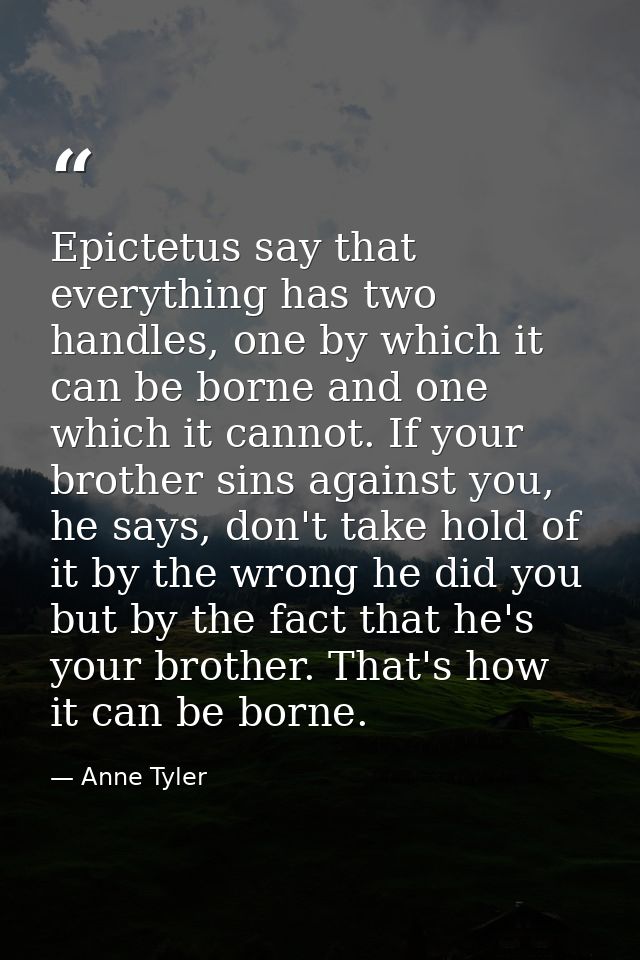 Epictetus say that everything has two handles, one by which it can be borne and one which it cannot. If your brother sin — Anne Tyler