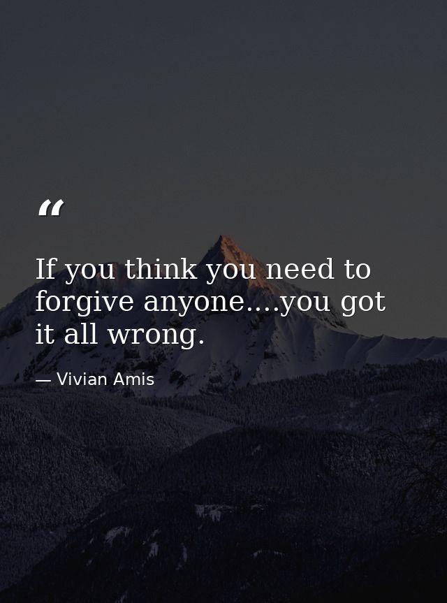 If you think you need to forgive anyone....you got it all wrong. — Vivian Amis