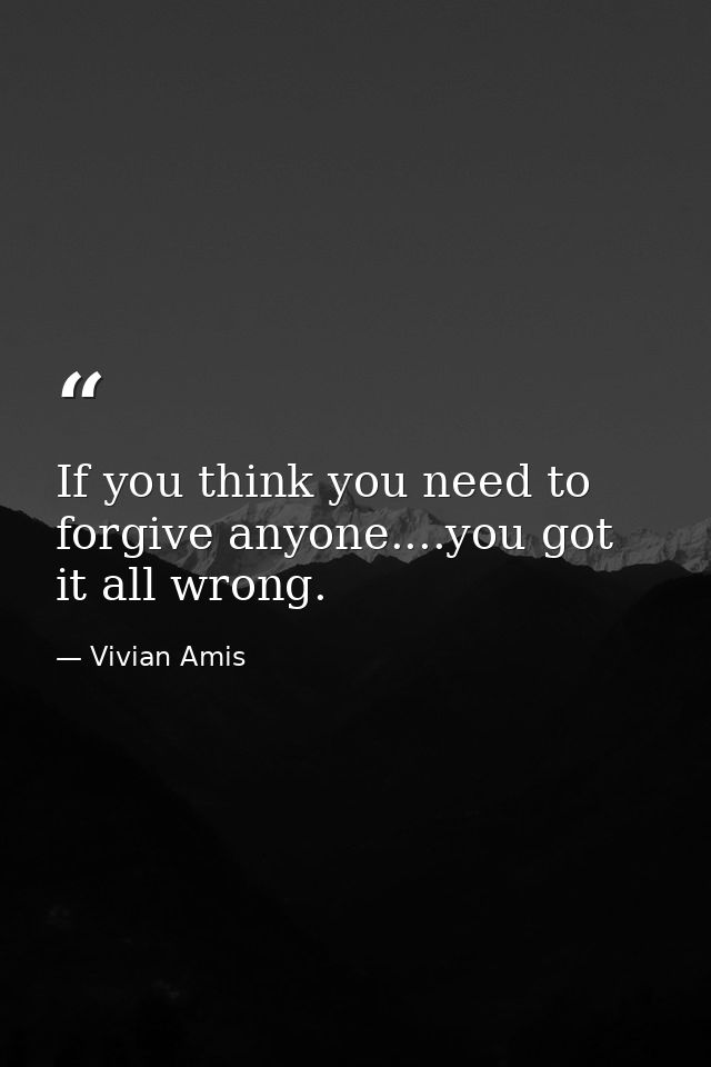 If you think you need to forgive anyone....you got it all wrong. — Vivian Amis