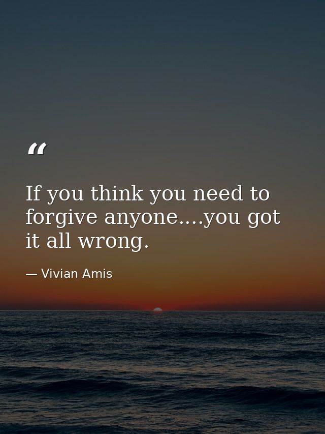 If you think you need to forgive anyone....you got it all wrong. — Vivian Amis