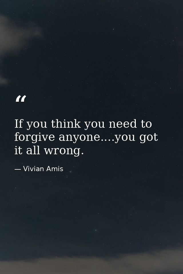 If you think you need to forgive anyone....you got it all wrong. — Vivian Amis