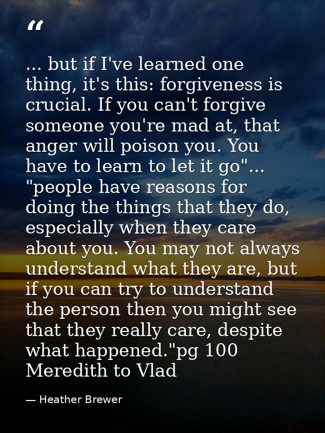 ... but if I've learned one thing, it's this: forgiveness is crucial. If you can't forgive someone you're mad at, that a — Heather Brewer