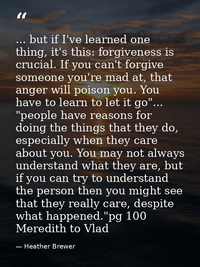 ... but if I've learned one thing, it's this: forgiveness is crucial. If you can't forgive someone you're mad at, that a — Heather Brewer