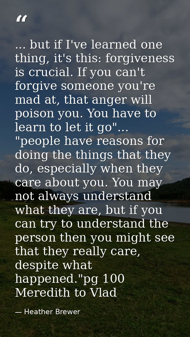 ... but if I've learned one thing, it's this: forgiveness is crucial. If you can't forgive someone you're mad at, that a — Heather Brewer