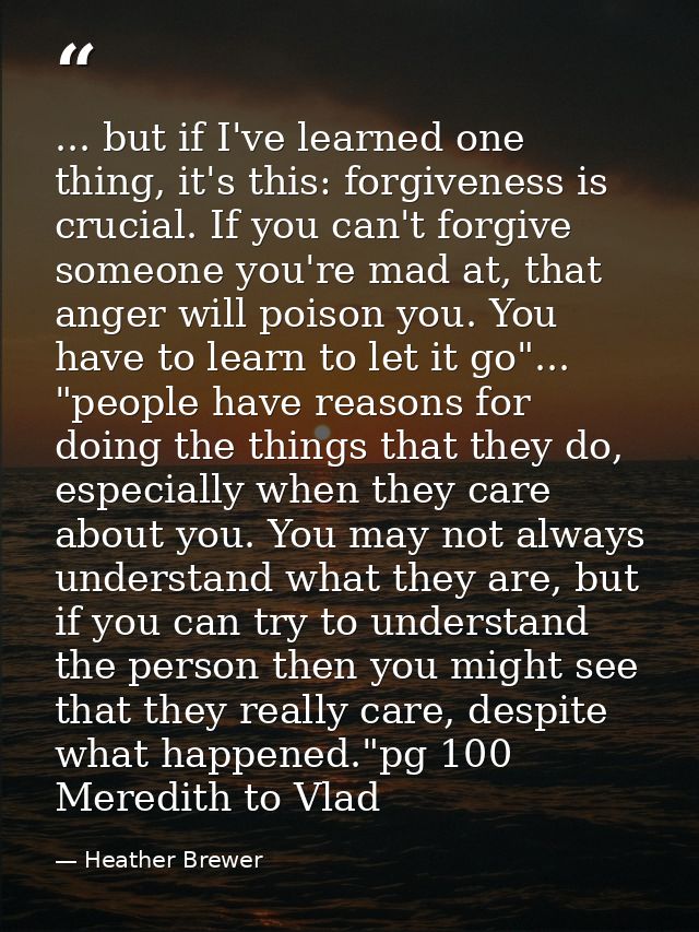 ... but if I've learned one thing, it's this: forgiveness is crucial. If you can't forgive someone you're mad at, that a — Heather Brewer
