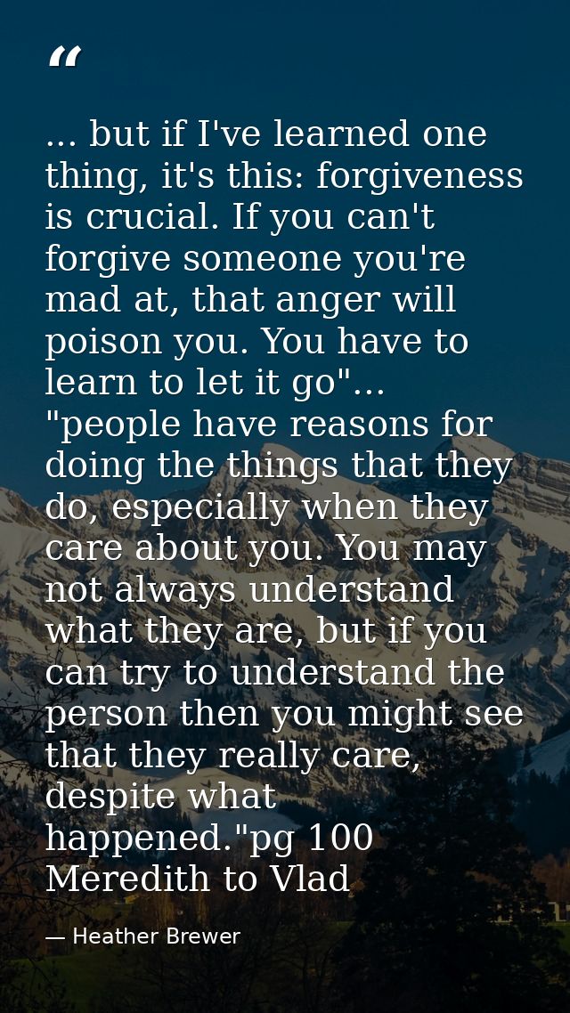 ... but if I've learned one thing, it's this: forgiveness is crucial. If you can't forgive someone you're mad at, that a — Heather Brewer