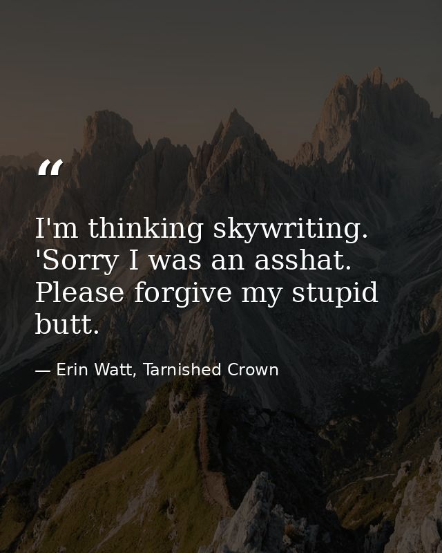 I'm thinking skywriting. 'Sorry I was an asshat. Please forgive my stupid butt. — Erin Watt, Tarnished Crown