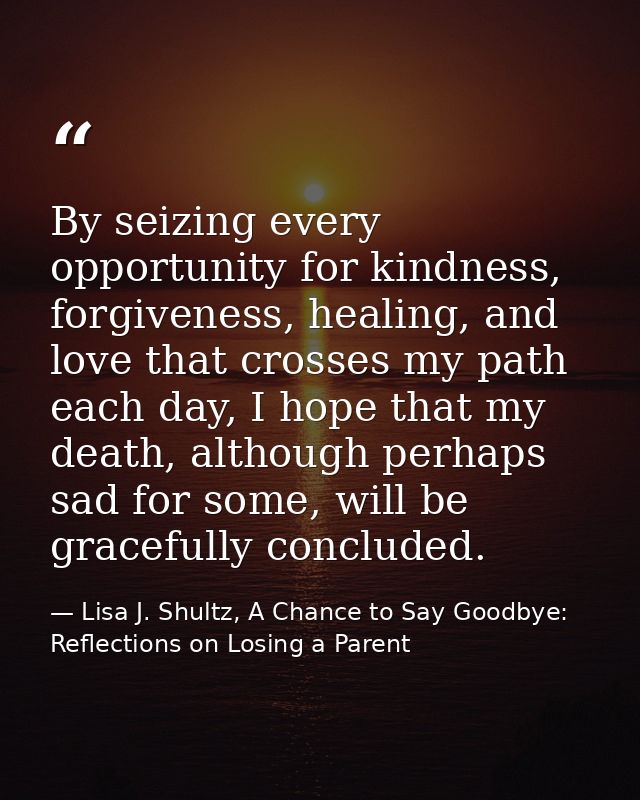 By seizing every opportunity for kindness, forgiveness, healing, and love that crosses my path each day, I hope that my  — Lisa J. Shultz, A Chance to Say Goodbye: Reflections on Losing a Parent