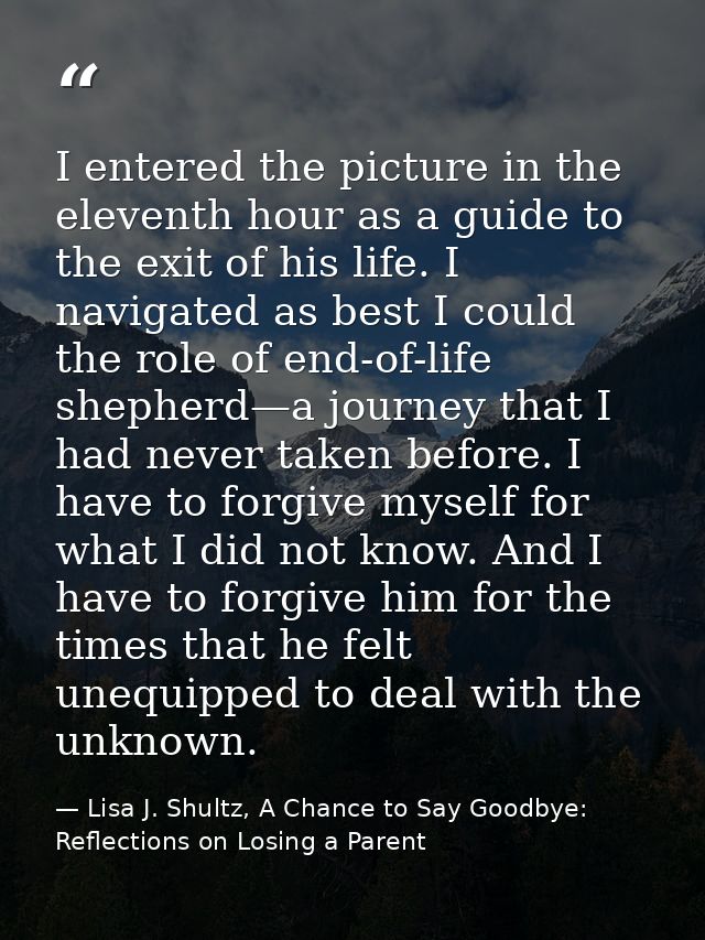 I entered the picture in the eleventh hour as a guide to the exit of his life. I navigated as best I could the role of e — Lisa J. Shultz, A Chance to Say Goodbye: Reflections on Losing a Parent