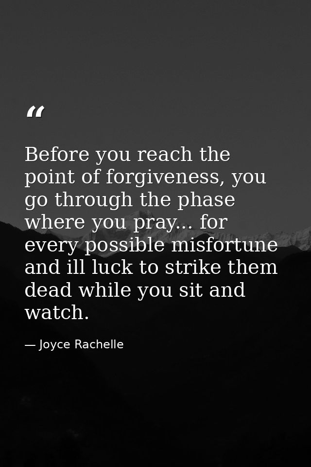 Before you reach the point of forgiveness, you go through the phase where you pray... for every possible misfortune and  — Joyce Rachelle