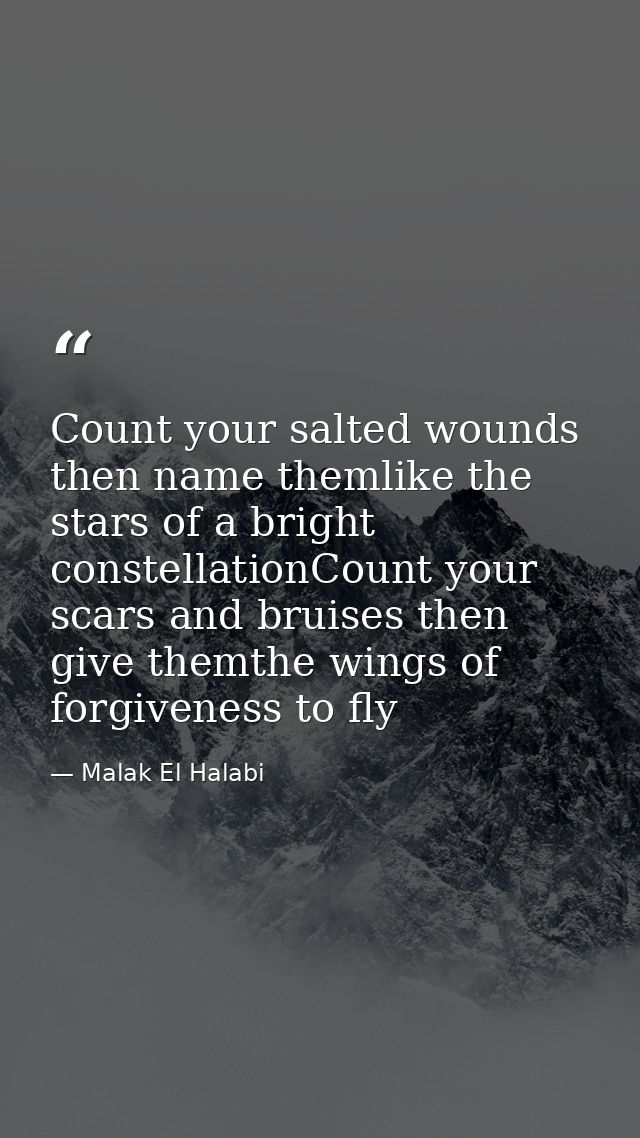 Count your salted wounds then name themlike the stars of a bright constellationCount your scars and bruises then give th — Malak El Halabi
