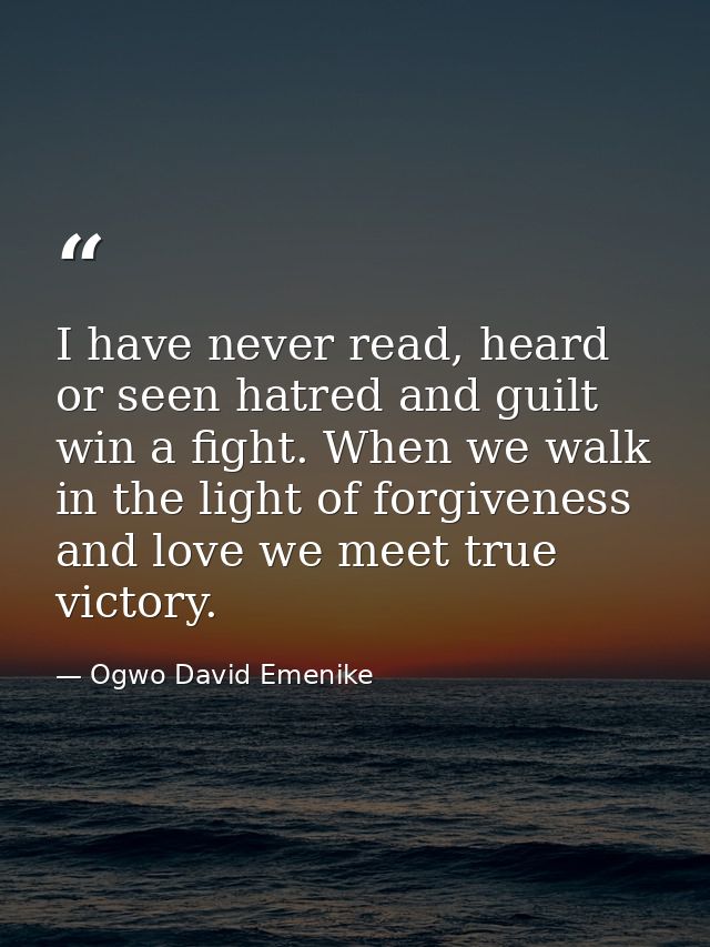 I have never read, heard or seen hatred and guilt win a fight. When we walk in the light of forgiveness and love we meet — Ogwo David Emenike