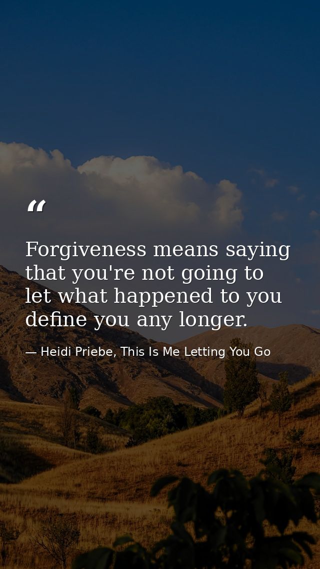 Forgiveness means saying that you're not going to let what happened to you define you any longer. — Heidi Priebe, This Is Me Letting You Go