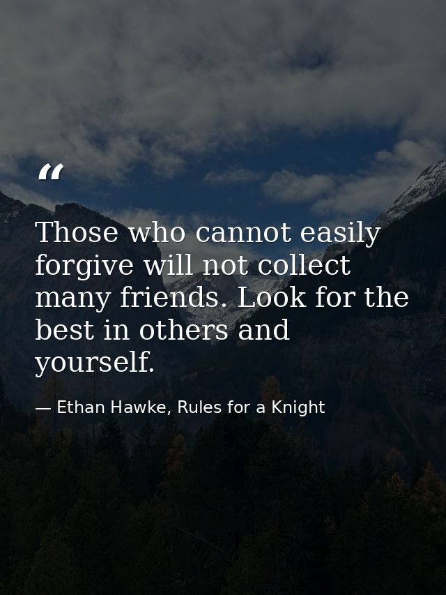 Those who cannot easily forgive will not collect many friends. Look for the best in others and yourself. — Ethan Hawke, Rules for a Knight