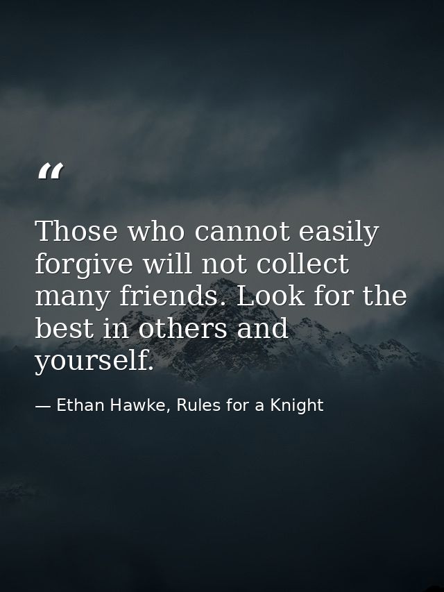 Those who cannot easily forgive will not collect many friends. Look for the best in others and yourself. — Ethan Hawke, Rules for a Knight