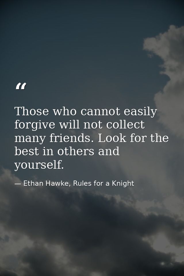 Those who cannot easily forgive will not collect many friends. Look for the best in others and yourself. — Ethan Hawke, Rules for a Knight