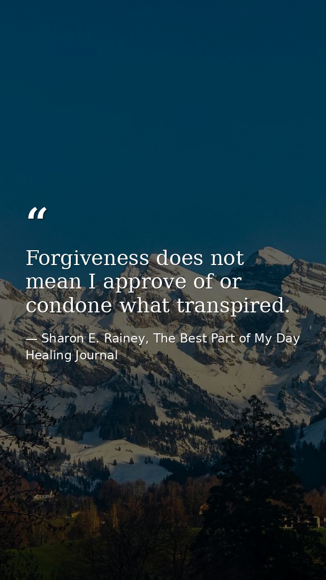 Forgiveness does not mean I approve of or condone what transpired. — Sharon E. Rainey, The Best Part of My Day Healing Journal