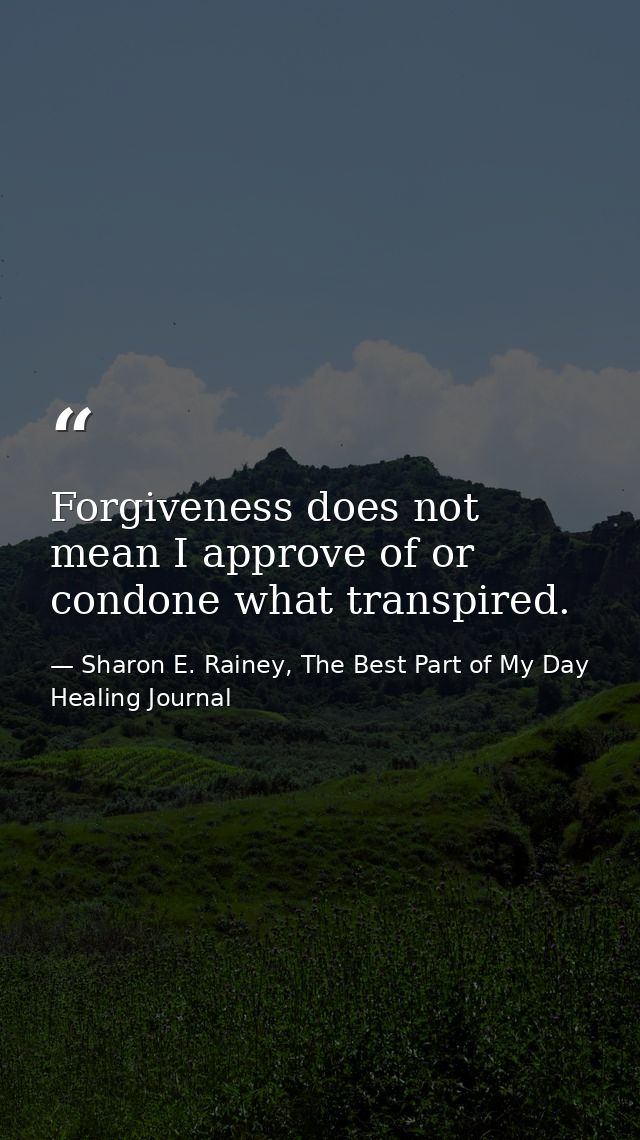 Forgiveness does not mean I approve of or condone what transpired. — Sharon E. Rainey, The Best Part of My Day Healing Journal