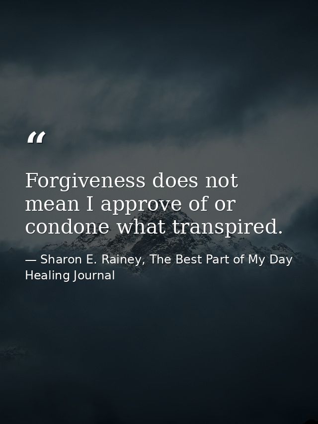 Forgiveness does not mean I approve of or condone what transpired. — Sharon E. Rainey, The Best Part of My Day Healing Journal