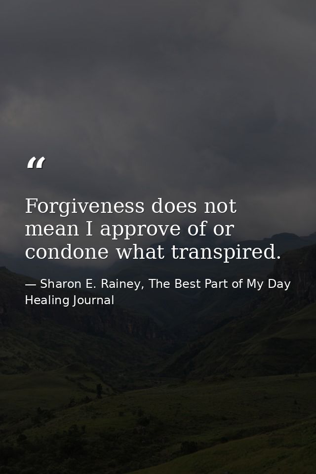 Forgiveness does not mean I approve of or condone what transpired. — Sharon E. Rainey, The Best Part of My Day Healing Journal