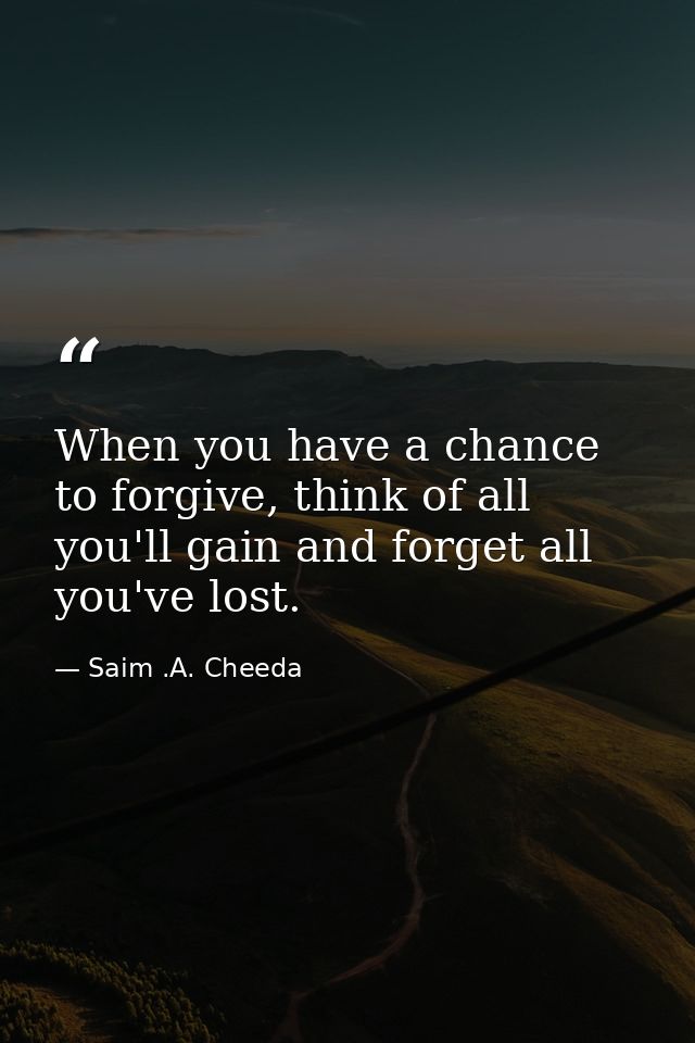 When you have a chance to forgive, think of all you'll gain and forget all you've lost. — Saim .A. Cheeda