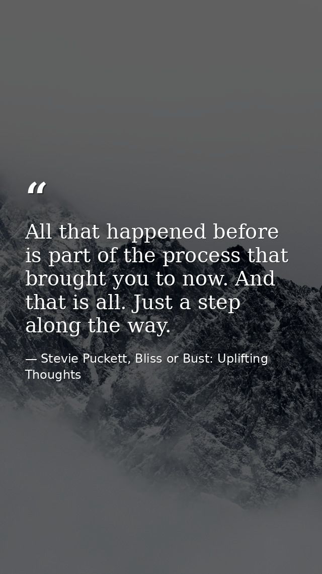 All that happened before is part of the process that brought you to now. And that is all. Just a step along the way. — Stevie Puckett, Bliss or Bust: Uplifting Thoughts