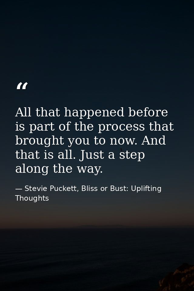 All that happened before is part of the process that brought you to now. And that is all. Just a step along the way. — Stevie Puckett, Bliss or Bust: Uplifting Thoughts
