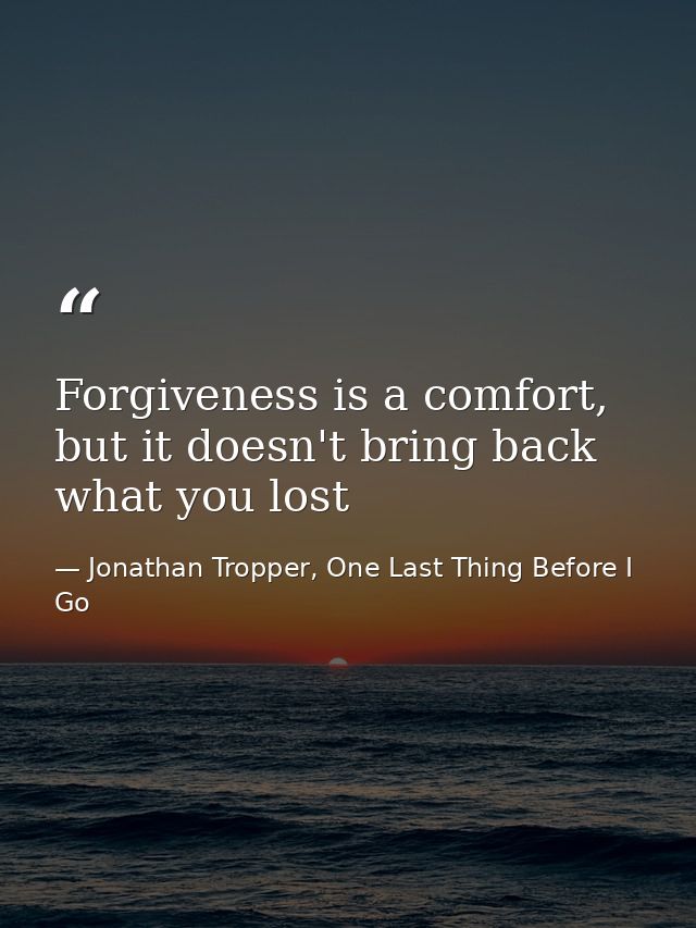 Forgiveness is a comfort, but it doesn't bring back what you lost — Jonathan Tropper, One Last Thing Before I Go