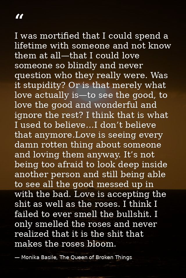 I was mortified that I could spend a lifetime with someone and not know them at all—that I could love someone so blindly — Monika Basile, The Queen of Broken Things