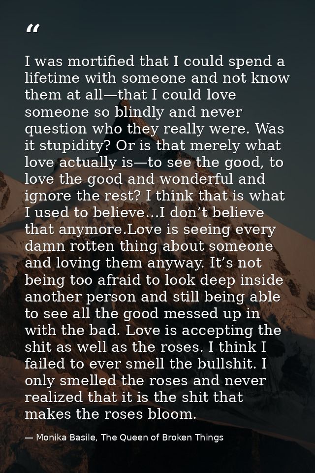I was mortified that I could spend a lifetime with someone and not know them at all—that I could love someone so blindly — Monika Basile, The Queen of Broken Things