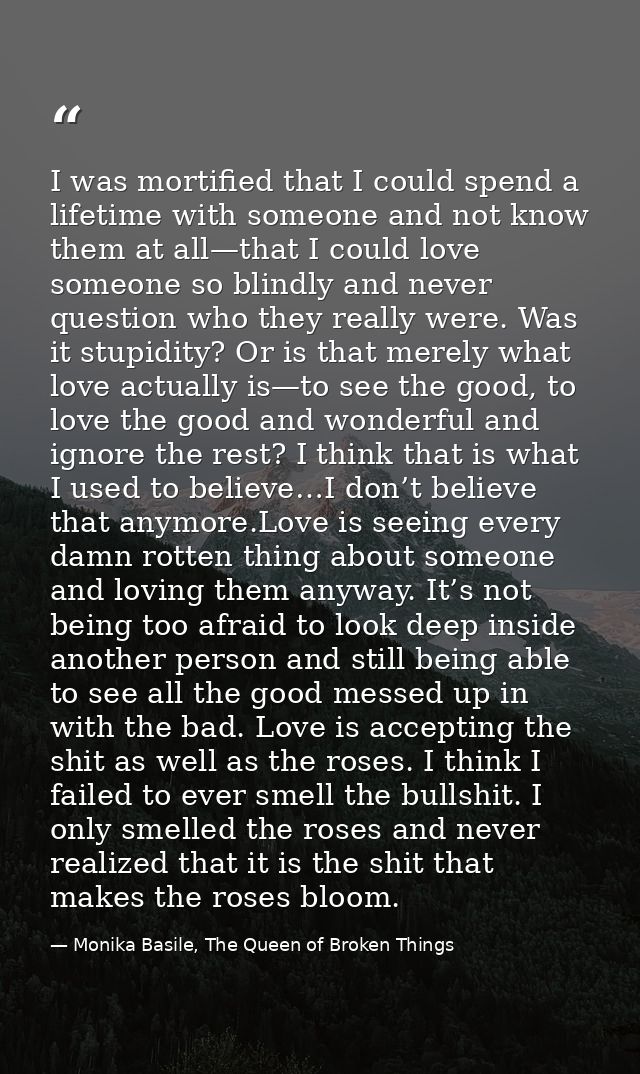 I was mortified that I could spend a lifetime with someone and not know them at all—that I could love someone so blindly — Monika Basile, The Queen of Broken Things