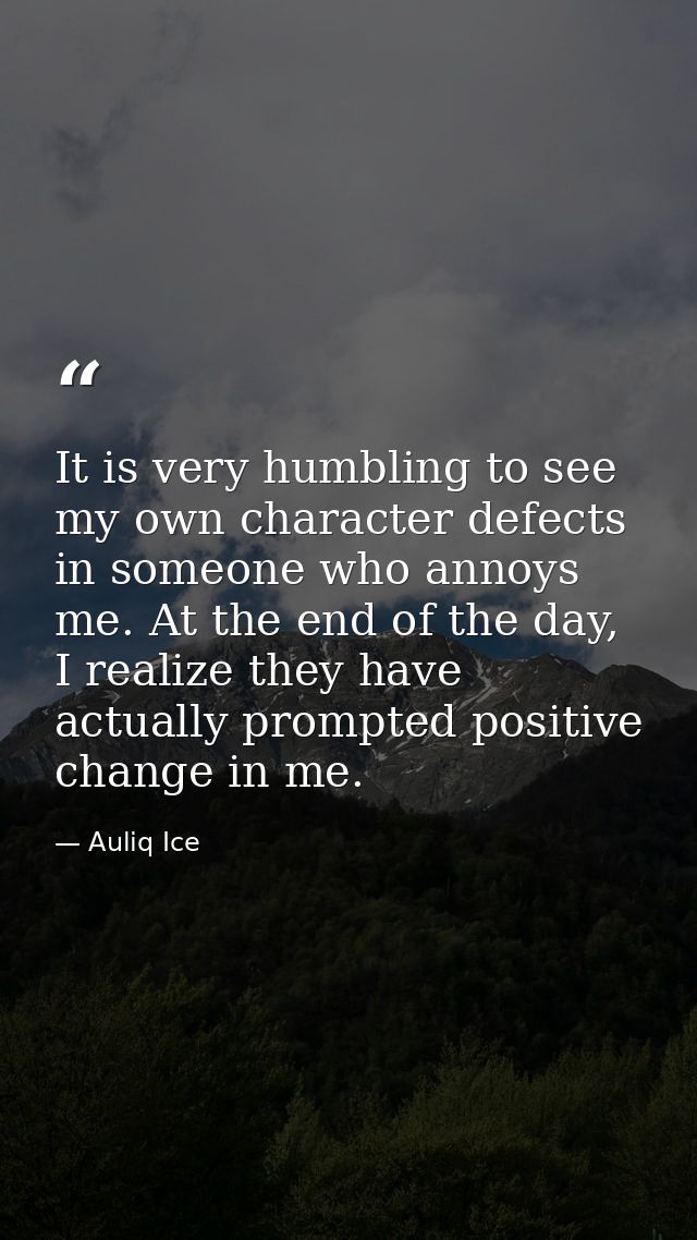 It is very humbling to see my own character defects in someone who annoys me. At the end of the day, I realize they have — Auliq Ice
