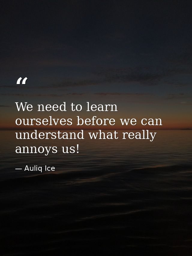 We need to learn ourselves before we can understand what really annoys us! — Auliq Ice