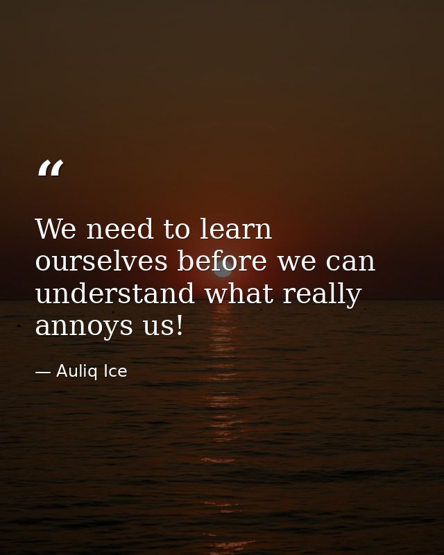 We need to learn ourselves before we can understand what really annoys us! — Auliq Ice