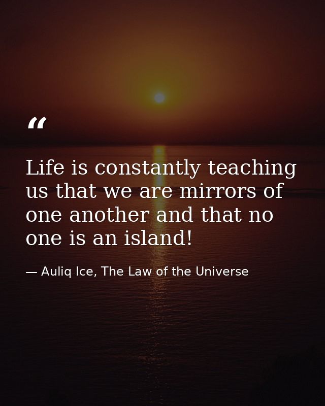 Life is constantly teaching us that we are mirrors of one another and that no one is an island! — Auliq Ice, The Law of the Universe