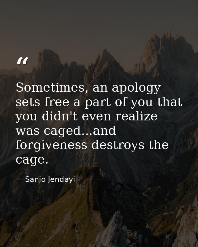 Sometimes, an apology sets free a part of you that you didn't even realize was caged...and forgiveness destroys the cage — Sanjo Jendayi