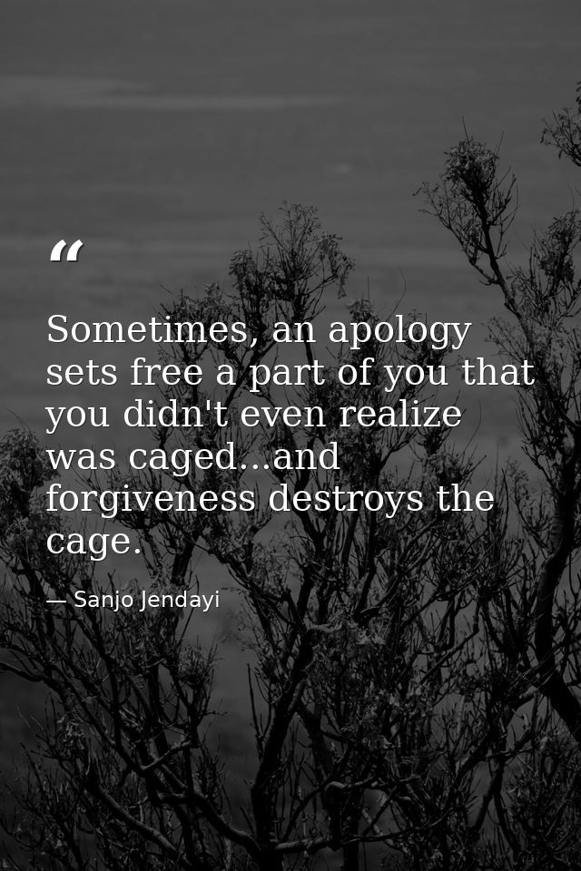 Sometimes, an apology sets free a part of you that you didn't even realize was caged...and forgiveness destroys the cage — Sanjo Jendayi