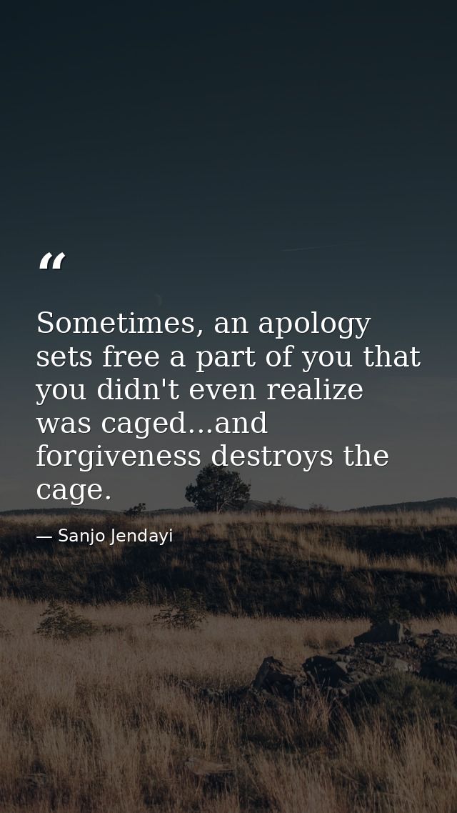 Sometimes, an apology sets free a part of you that you didn't even realize was caged...and forgiveness destroys the cage — Sanjo Jendayi