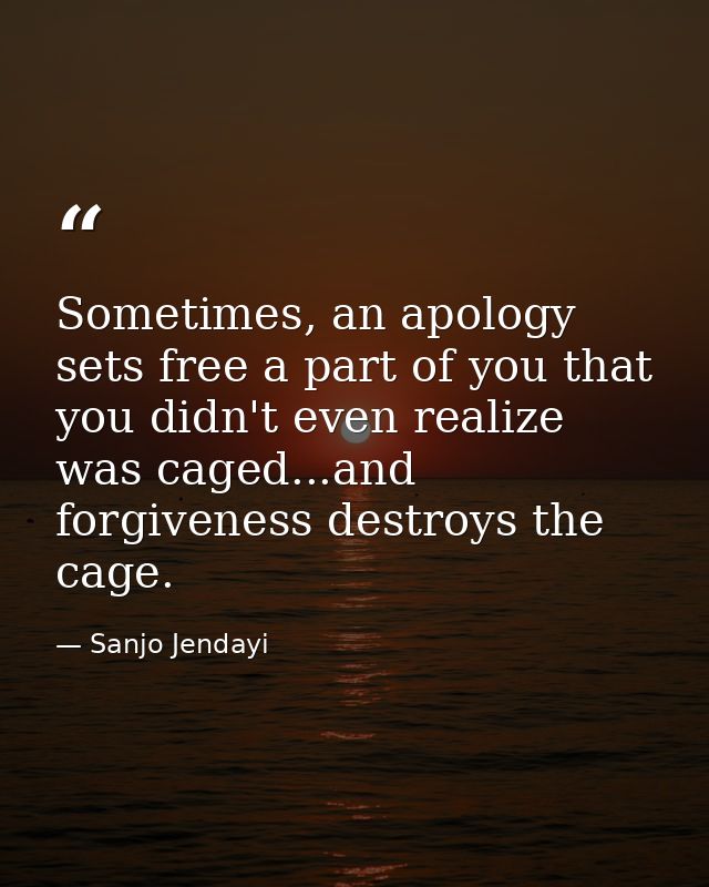 Sometimes, an apology sets free a part of you that you didn't even realize was caged...and forgiveness destroys the cage — Sanjo Jendayi