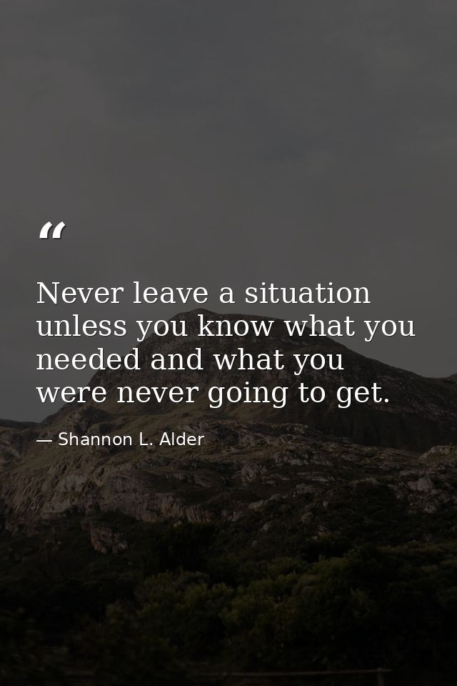 Never leave a situation unless you know what you needed and what you were never going to get. — Shannon L. Alder