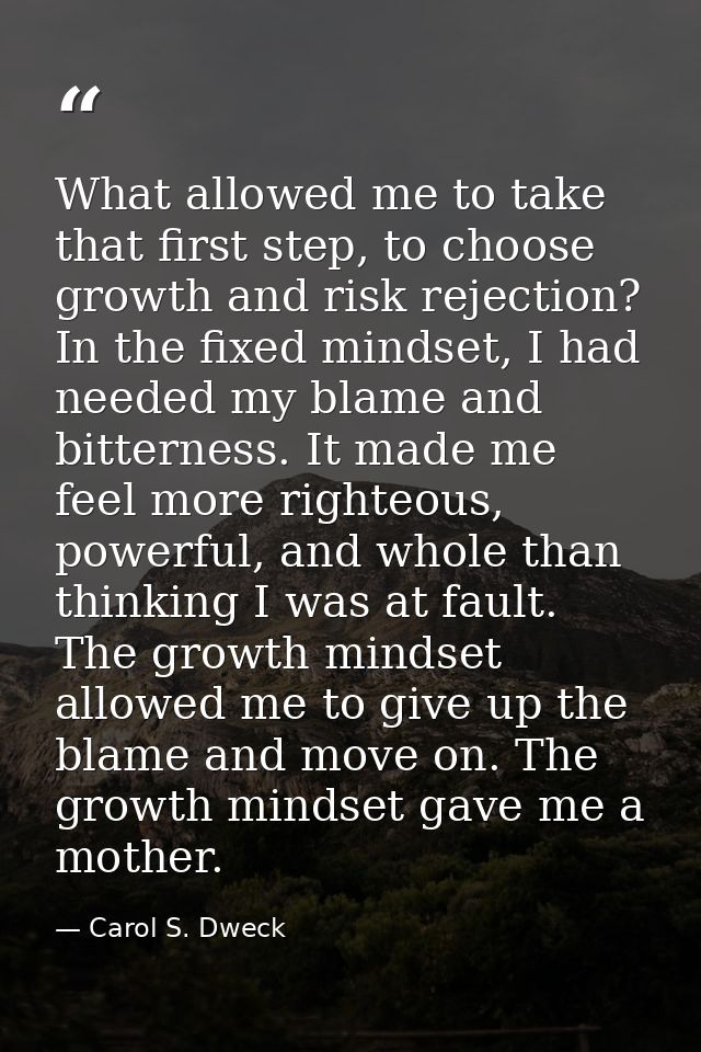What allowed me to take that first step, to choose growth and risk rejection? In the fixed mindset, I had needed my blam — Carol S. Dweck