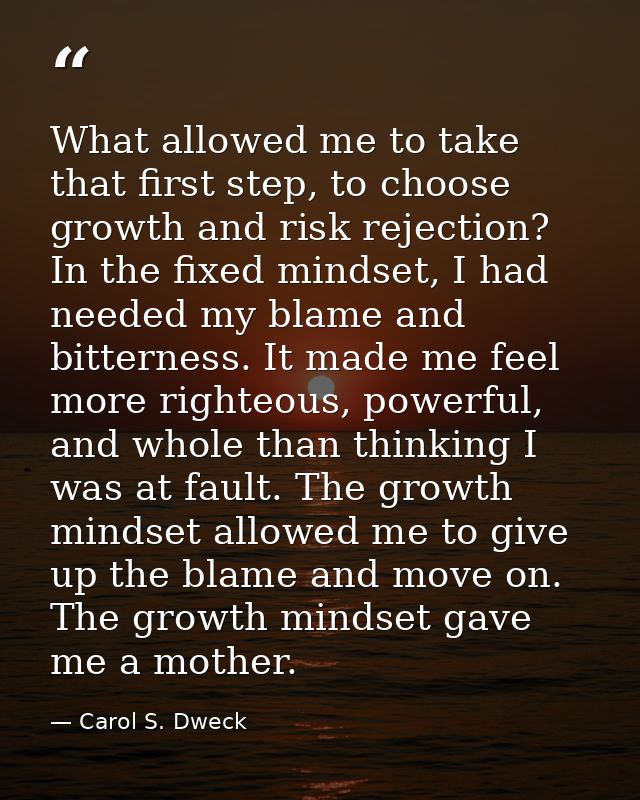 What allowed me to take that first step, to choose growth and risk rejection? In the fixed mindset, I had needed my blam — Carol S. Dweck