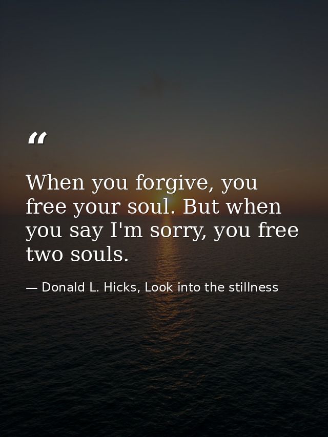 When you forgive, you free your soul. But when you say I'm sorry, you free two souls. — Donald L. Hicks, Look into the stillness