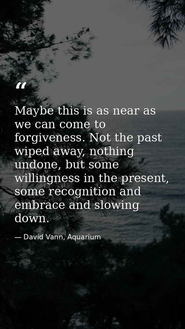 Maybe this is as near as we can come to forgiveness. Not the past wiped away, nothing undone, but some willingness in th — David Vann, Aquarium