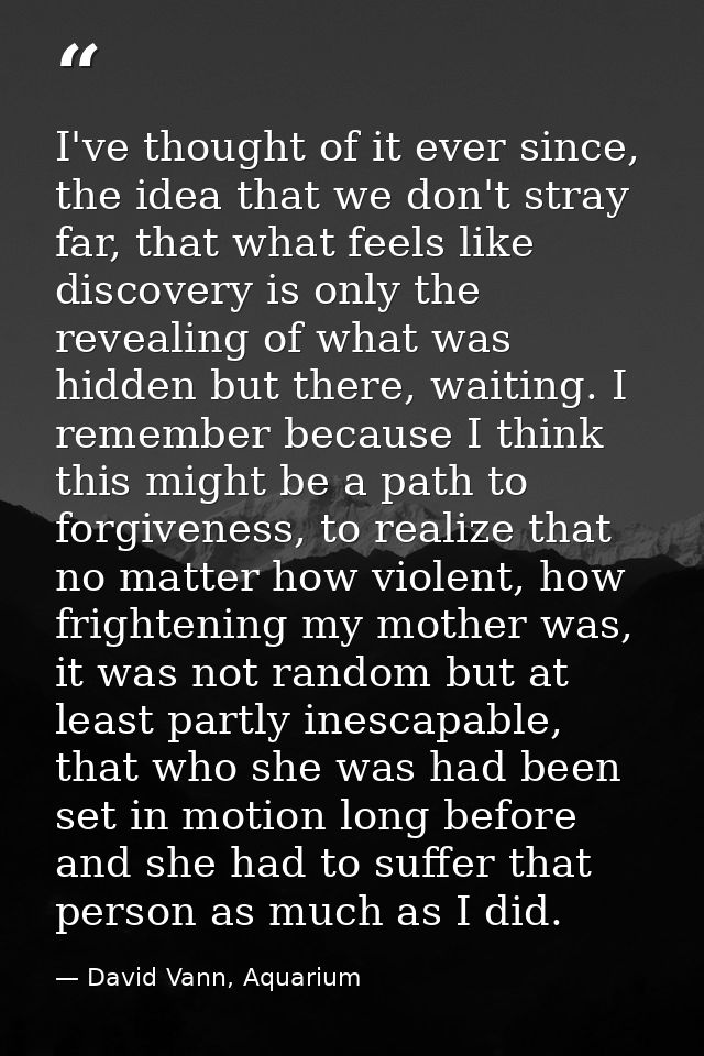 I've thought of it ever since, the idea that we don't stray far, that what feels like discovery is only the revealing of — David Vann, Aquarium