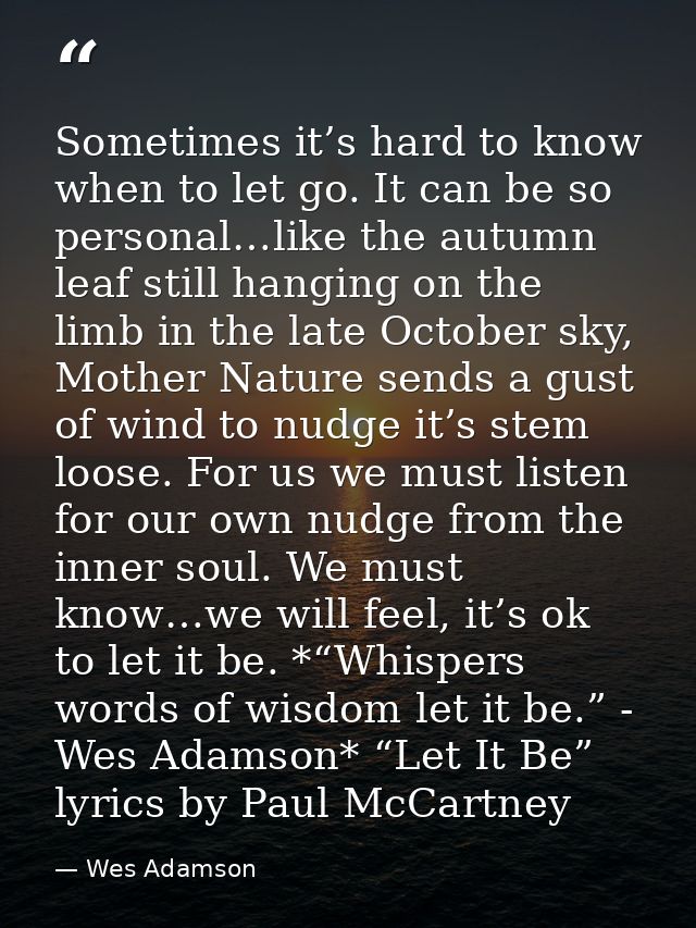Sometimes it’s hard to know when to let go. It can be so personal…like the autumn leaf still hanging on the limb in the  — Wes Adamson