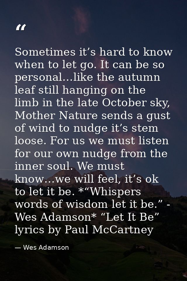 Sometimes it’s hard to know when to let go. It can be so personal…like the autumn leaf still hanging on the limb in the  — Wes Adamson