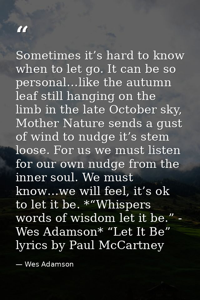 Sometimes it’s hard to know when to let go. It can be so personal…like the autumn leaf still hanging on the limb in the  — Wes Adamson