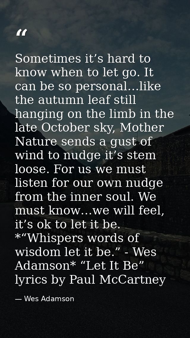 Sometimes it’s hard to know when to let go. It can be so personal…like the autumn leaf still hanging on the limb in the  — Wes Adamson